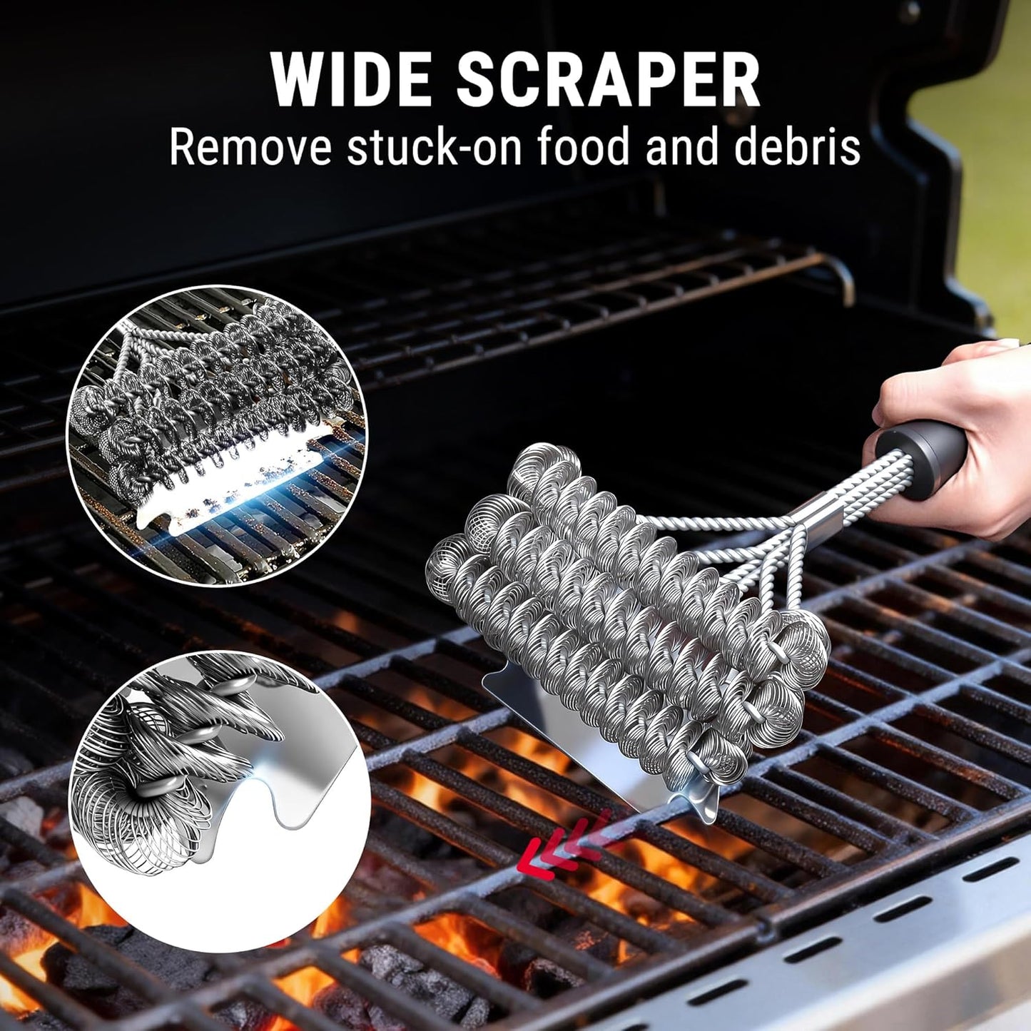 TempPro BBQ Grill Brush with Wide Scraper, Bristle-Free Stainless Steel Grilling Cleaner, Safe All-Grate Cleaner, Perfect for BBQ Grill Cleaning Accessory (Previously ThermoPro)