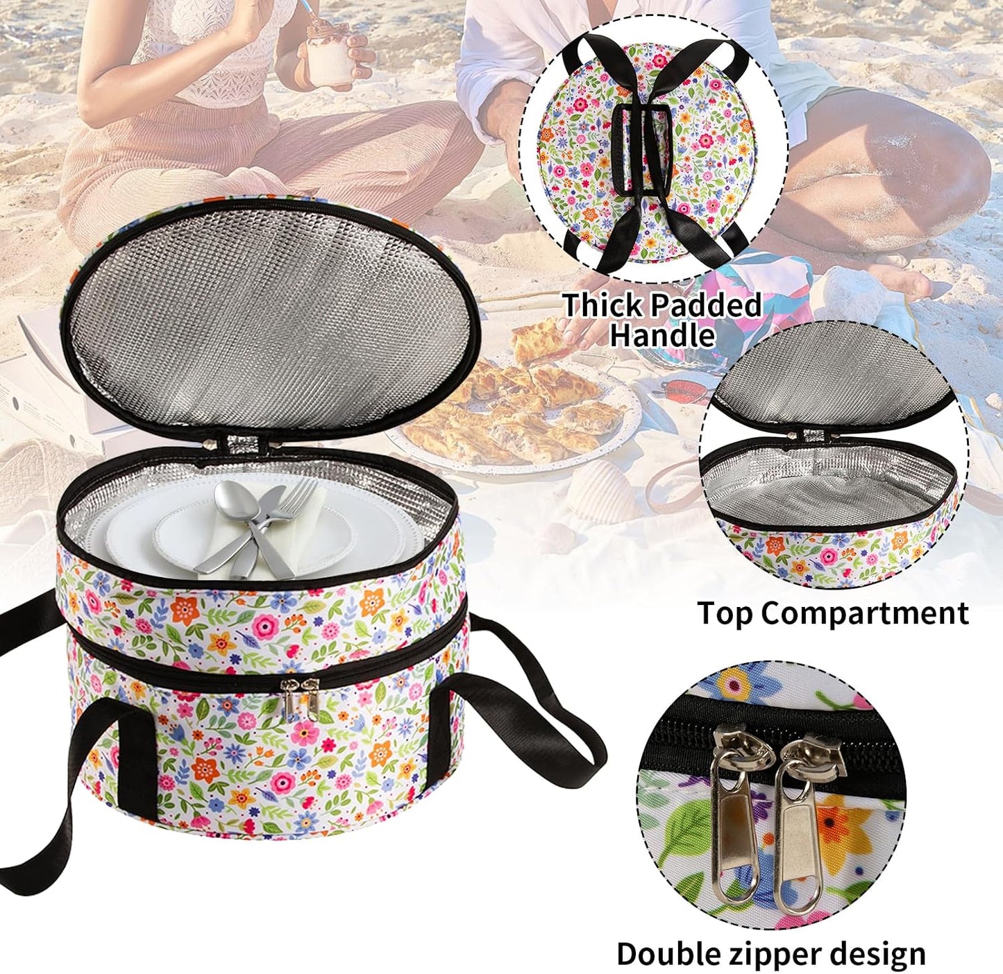 Casserole Carrier,Insulated Pie Carrier with Lid and Handle,Pie Carrier for Transport Pie Holders for Multiple Pies,Pie Carrying Case Casserole Carriers for Hot or Cold Food Picnic Pizza.12.5 Inch