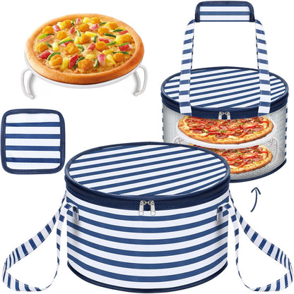 Pickmesh Round Pie Carrier 12 x 7 Inch Insulated Casserole Carriers with Lid and Detachable Handle for Hot or Cold Food Cake Transport Thanksgiving Christmas Gift(Cyan White Zigzag)