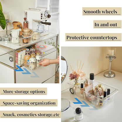 Attelite 3 Pack Fridge Organizer on Wheels,Roll Out Refrigerator Organizers and Storage Clear Design with Dividers,Upgrade Thick Plastic Storage Bins with Wheels, Kitchen Organization