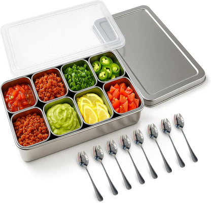 Stainless Steel Yakumi Pan, Yakumi Pans, Yakumi Mise En Place, Mise En Place Containers, Japanese Food Container, Condiment Containers, Multi Compartment Food Containers (8 Compartment)