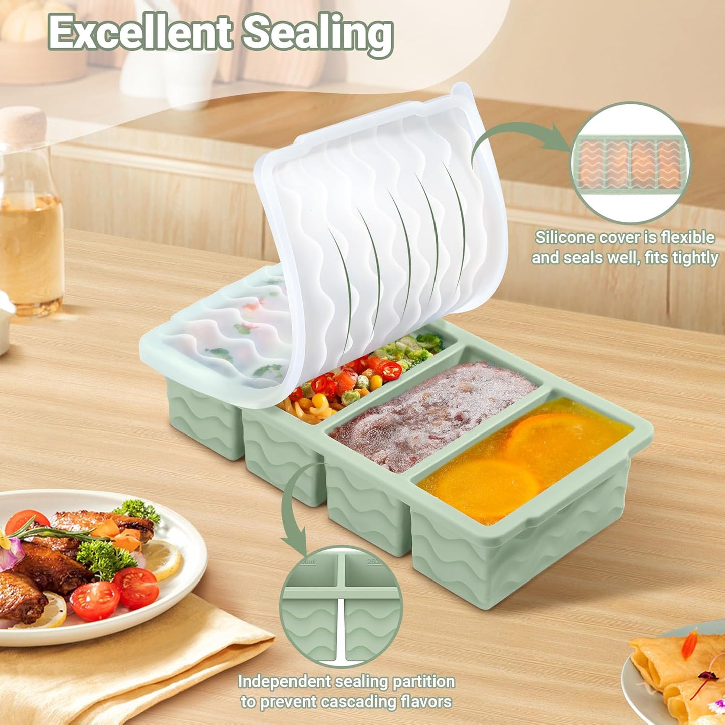 Doasuwish Silicone Freezer Molds for Soup with Lid – 1-Cup Soup Container Style Ice Cube Trays for Freezer, Meal Prep & Food Storage, Freeze 250mL/125mL Portions – 2 Pack