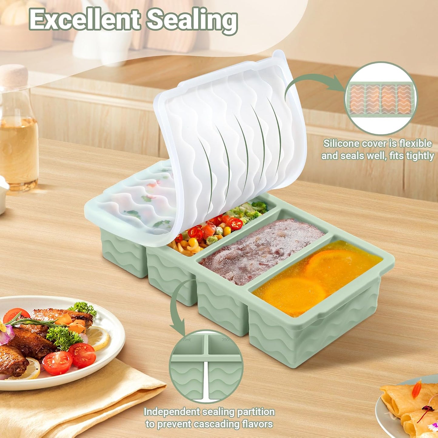 Doasuwish Silicone Freezer Molds for Soup with Lid – 1-Cup Soup Container Style Ice Cube Trays for Freezer, Meal Prep & Food Storage, Freeze 250mL/125mL Portions – 2 Pack