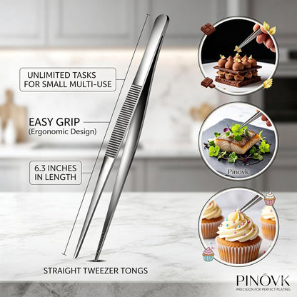 Cooking Tweezers, 4 Piece Set 6.3 inches Stainless Steel Kitchen Tweezers Culinary with Chef Cooking Utensils for Cooking Food Design styling