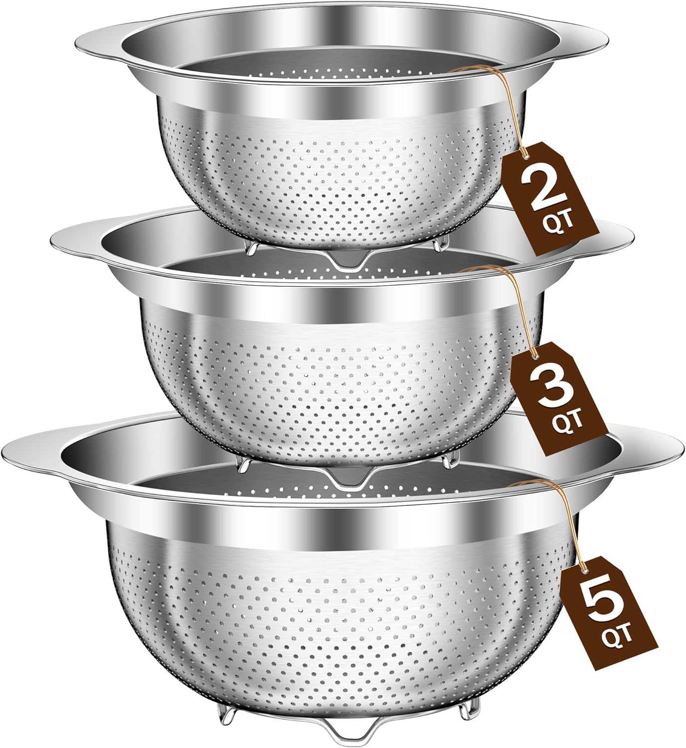Stainless Steel Strainer with Mixing Bowl, Rice Washer, Colander for Kitchen, Rice Strainer, Fruit and Vegetable Wash, Microporous Colander, Fruit Cleaner Bowl, Dishwasher Safe