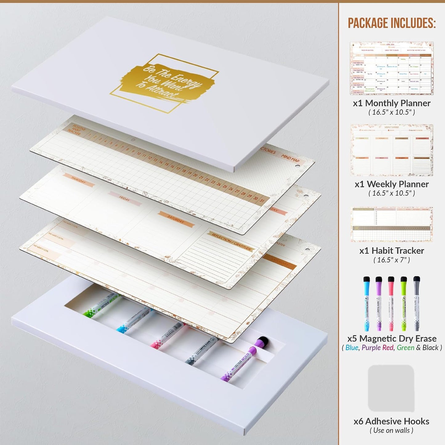 Fridge Calendar Acrylic 17x12”, Start Monday | Magnetic Calendar for Refrigerator | Acrylic Dry Erase Whiteboard Calendar for Fridge | Family Schedule Board with 5 Markers & Eraser by Freedom Mastery