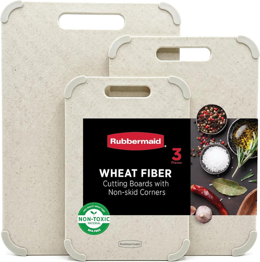 Rubbermaid 3pc Reversible Wheat Fiber Cutting Board Set | Cutting Boards for Kitchen – Dishwasher Safe, Non-Slip Corners, Lightweight & Easy To Store- Large Cutting Board for Meat, Veggies & Fruits