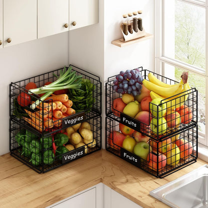JKsmart 8-Tier Stackable Wire Basket, Can Organizer for Pantry Kitchen, XXL Metal Storage Shelves with Dividers & Handles, Easy Assembly Space Saving Storage Bins for Snacks Fruits Veggies