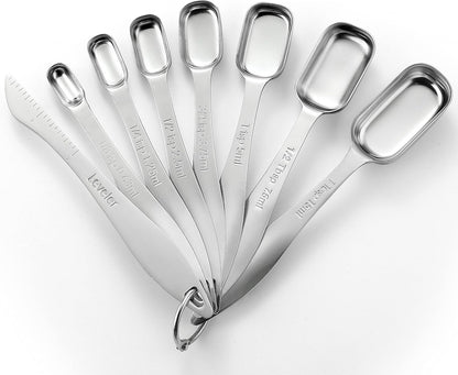Spring Chef Stainless Steel Measuring Cups and Spoons Set of 14 with Leveler, Nesting Kitchen Metal Measuring Cups and Spoons Set for Dry and Liquid Ingredients, Perfect for Cooking & Baking