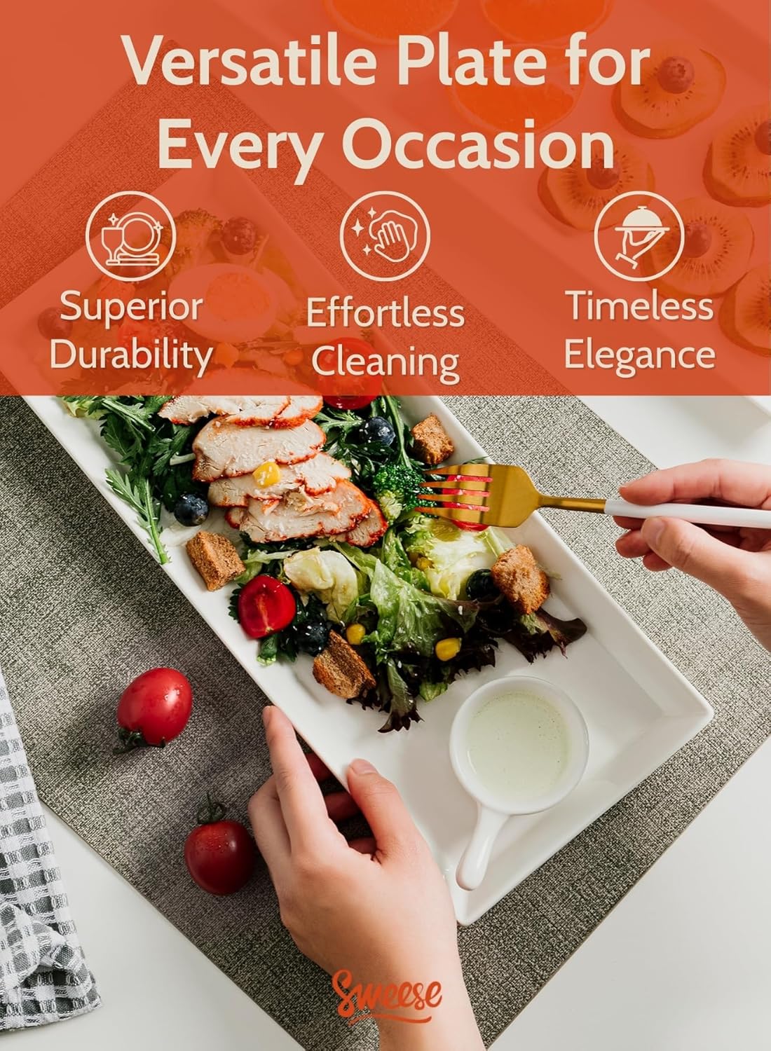 Sweese Serving Platter, 15.5/13.8/11.7 Inch Rectangle Porcelain Serving Trays, Serving Dishes for Entertaining, White Platters for Serving Food Party, Turkey Platter for Thanksgiving, Set of 3