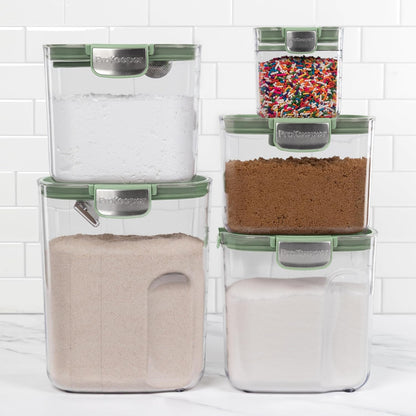 ProKeeper+ Airtight Food Storage Container Set – Clear Plastic Flour and Sugar Canister Set with Magnetic Accessories for Kitchen Organization (Grey, 9-Piece)