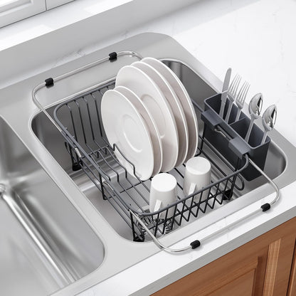 JASIWAY Dish Drying Rack in Sink, Dish Drainer with Cup and Utensil Holder