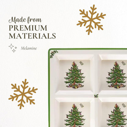 Spode Christmas Tree Melamine Chip and Dip | 14 Inch Serving Platter for Cheese, Appetizers, Chips, Salsa and more, Made of Melamine perfect for Hosting Indoors and Outdoors | Dishwasher safe