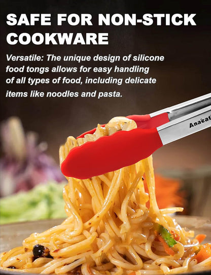 Anaeat Premium Kitchen Locking Tong Set of 3 - Heavy Duty Stainless Steel Food Tongs with Long Handle & Non-Slip Silicone Grip for Cooking, Baking, Grilling - Heat Resistant up to 480°F
