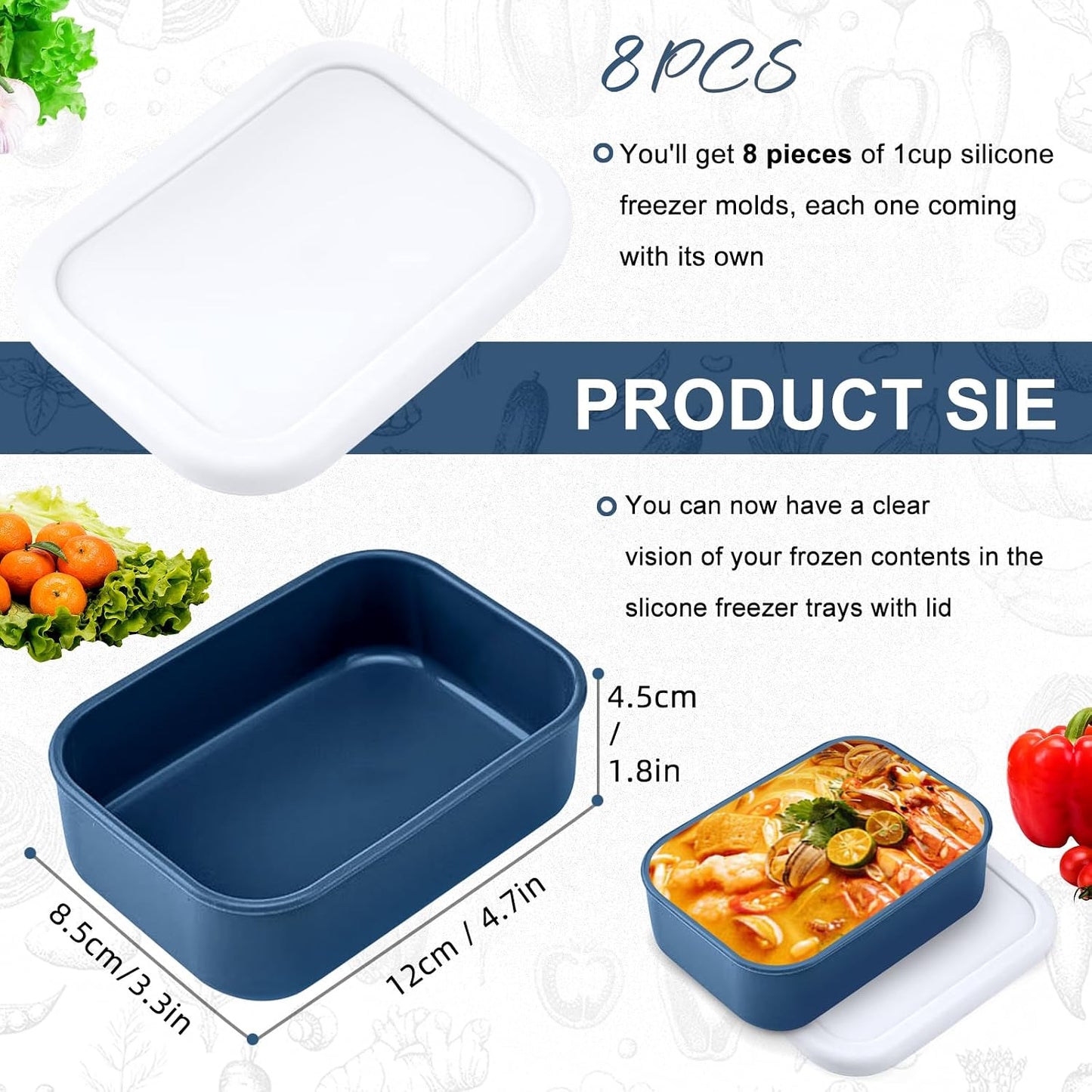 8 PCS 1 Cup Silicone Freezer Molds with Lids, Reusable Leak-Proof Soup Containers, Ice Trays Food Storage Trays for Meal Prep, Soups, Sauces, Stews, Dishwasher Safe(Grey, 250, Milliliters)