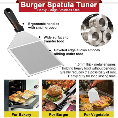 Smash Burger Kit Griddle Accessories (6Pcs), Joyfair 9in Basting Cover with Grill Spatula & Bacon Press Set, Stainless Steel Hamburger Turner, Melting Dome, Patty Press for Outdoor BBQ Kitchen Cooking