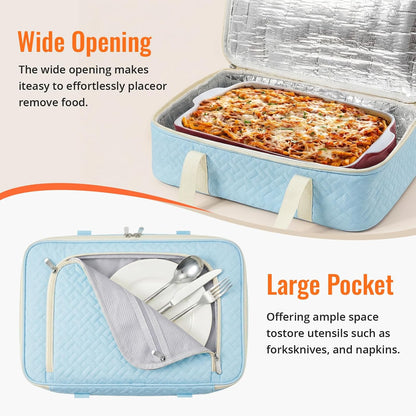 Insulated Casserole Carrier - Portable Casserole Carrier for Hot or Cold Food, Lasagna Holder for Parties,Picnic,Cookouts,Traveling - Fits 9" x 13" Baking Dish (Beige)