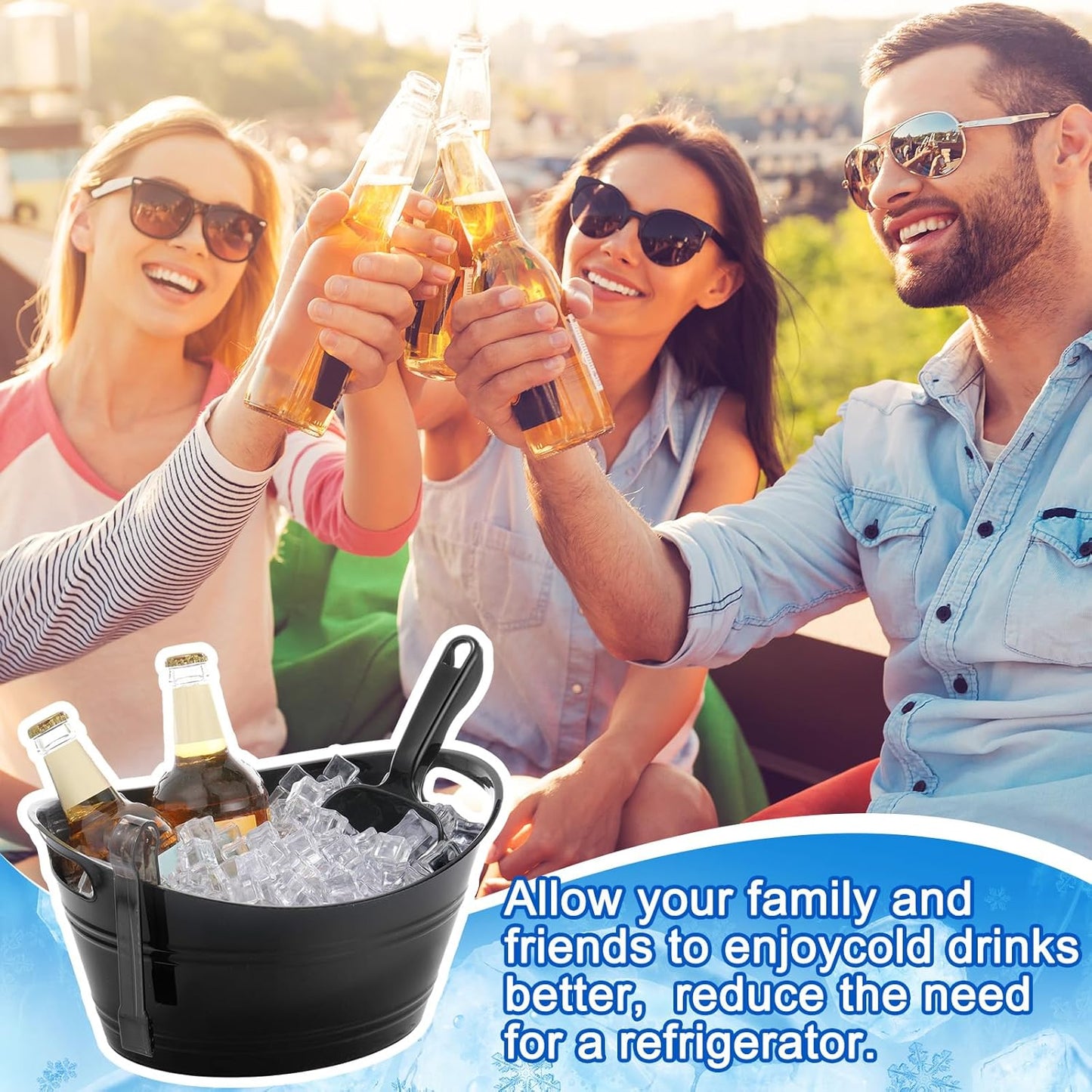 Zhehao 10 Pcs Ice Bucket for Parties 4.5 l Oval Beverage Tub with 5 Plastic Ice Scoops and 5 Tongs Champagne Bucket for Beer Wine Cocktail Beverage Bar Banquet Family Gathering (Large Scoops, Clear)