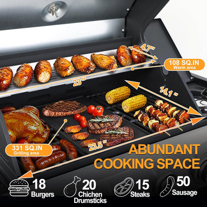 69000 BTU Output Propane Gas Grill with Side Burner and 6 Main Burners - Double-layer Stainless Steel Lid, Cast Iron Grids and Plate, Easy-Clean Grease Management for Perfect BBQs