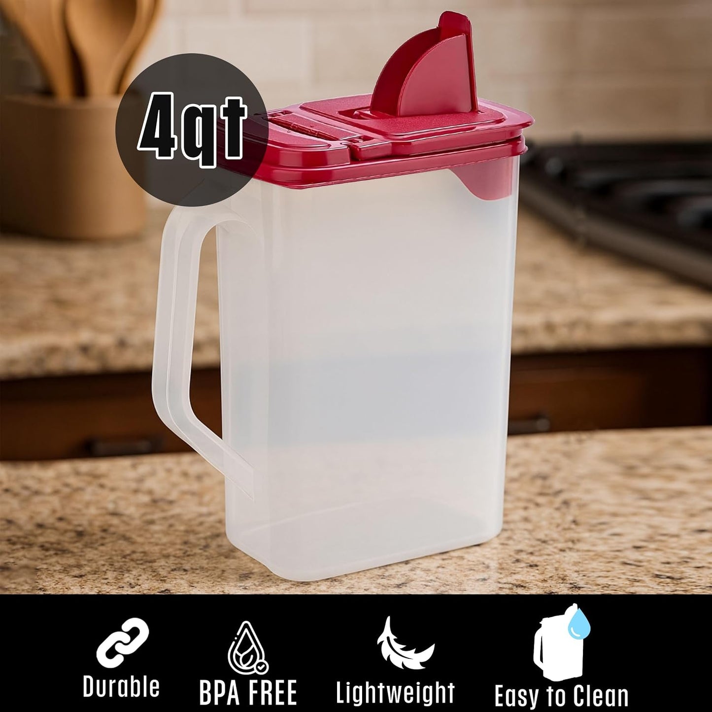 Buddeez Kitchen Pantry Container - Easy Grip Handle for Mess Free Use - Flour and Sugar Storage Made Simple - 4 Quart White Lid
