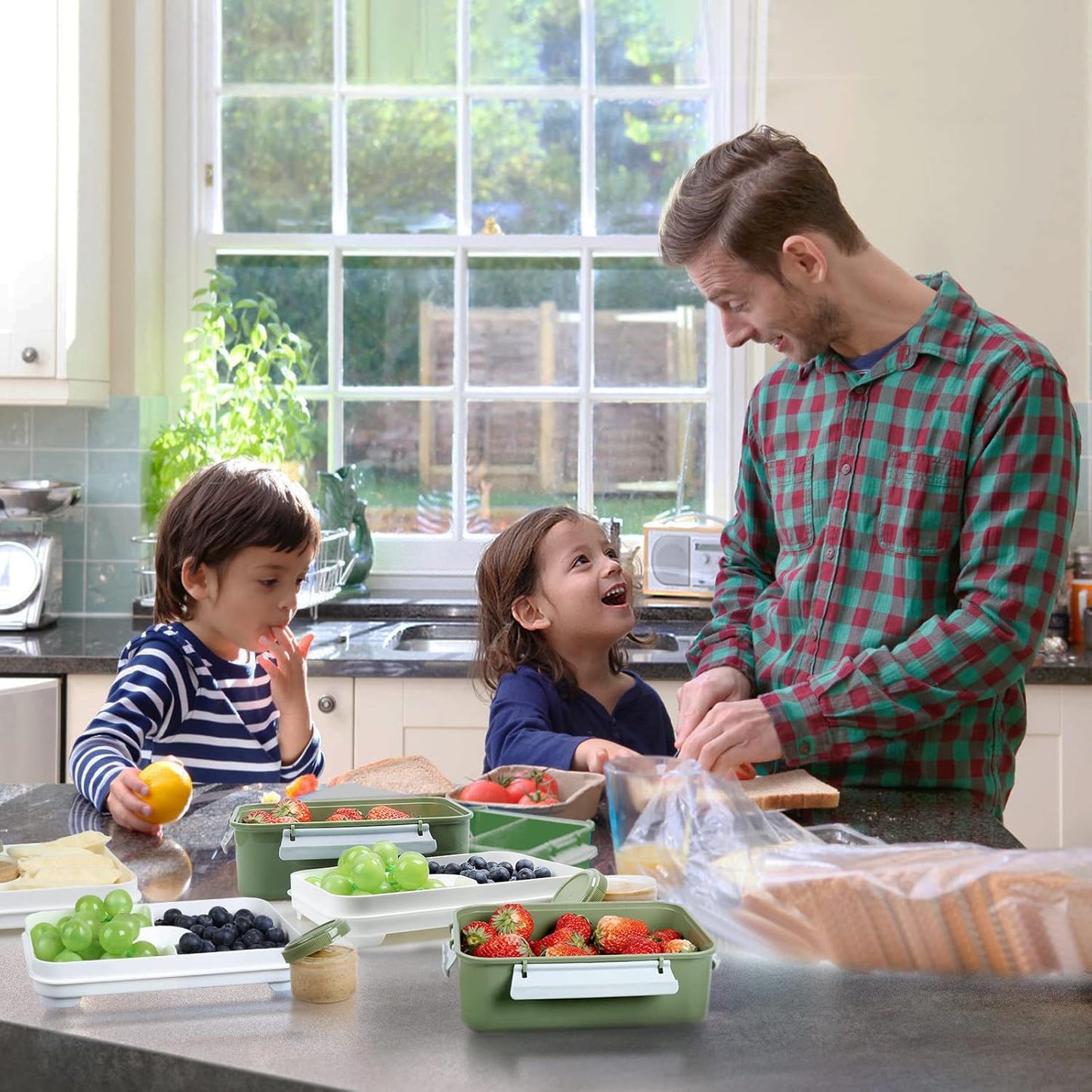 3 Pack Salad Lunch Box Food Storage Containers, 47oz Bento Box To Go Container with Lids, Reusable Meal Prep Containers with Removable Tray & Dressing Pots for Kids and Adults, Microwave Safe