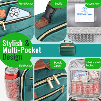 Genteen Lunch Box for Kids, Boys - Insulated Small LunchBox Reusable, Zip Closure & Buckle Handle, Portable Cooler for Work, School, Travel (Lake Green)