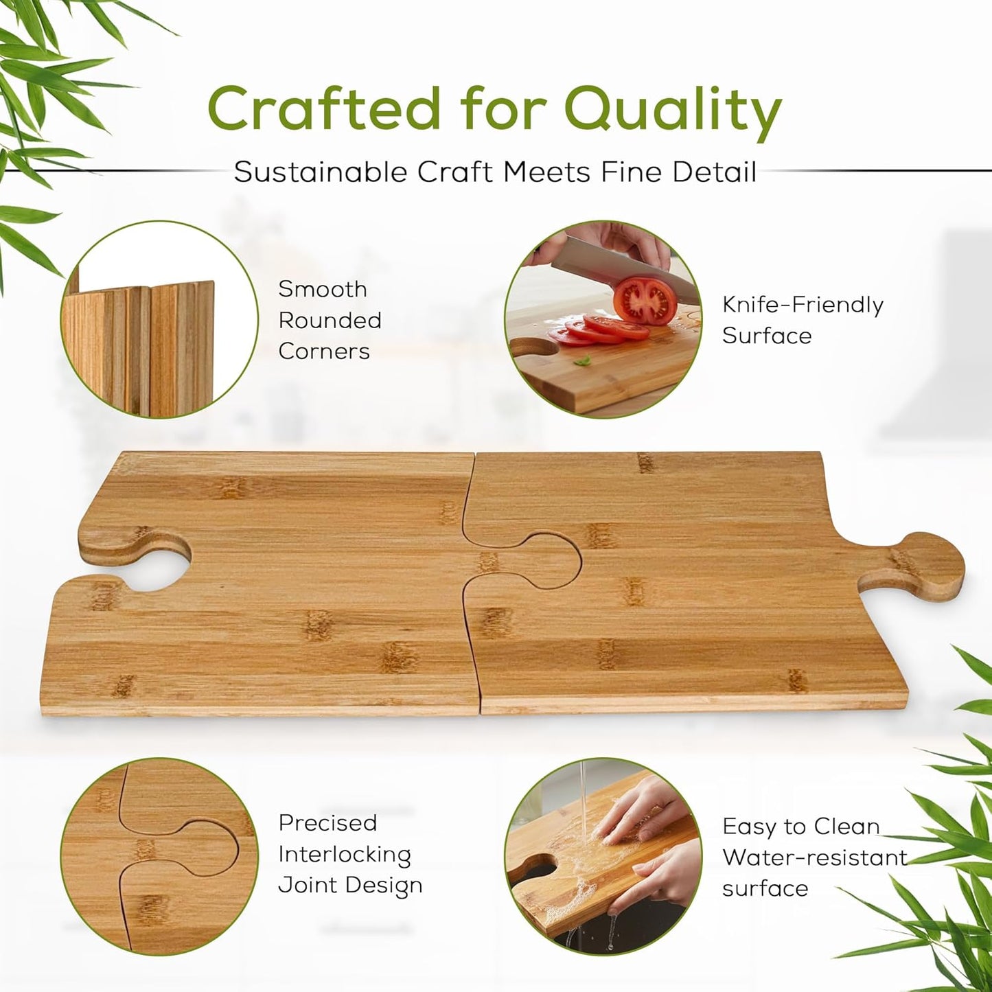 Bamboo Cutting Board Set with Stand – 4 Interlocking Wooden Chopping & Serving Boards for Charcuterie, Cheese Platters, Meal Prep & Entertaining – Eco-Friendly Kitchen Boards