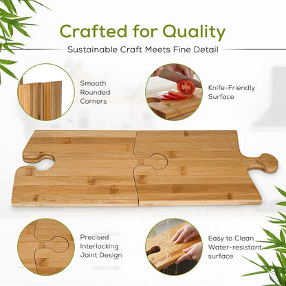 Bamboo Cutting Board Set with Stand – 4 Interlocking Wooden Chopping & Serving Boards for Charcuterie, Cheese Platters, Meal Prep & Entertaining – Eco-Friendly Kitchen Boards