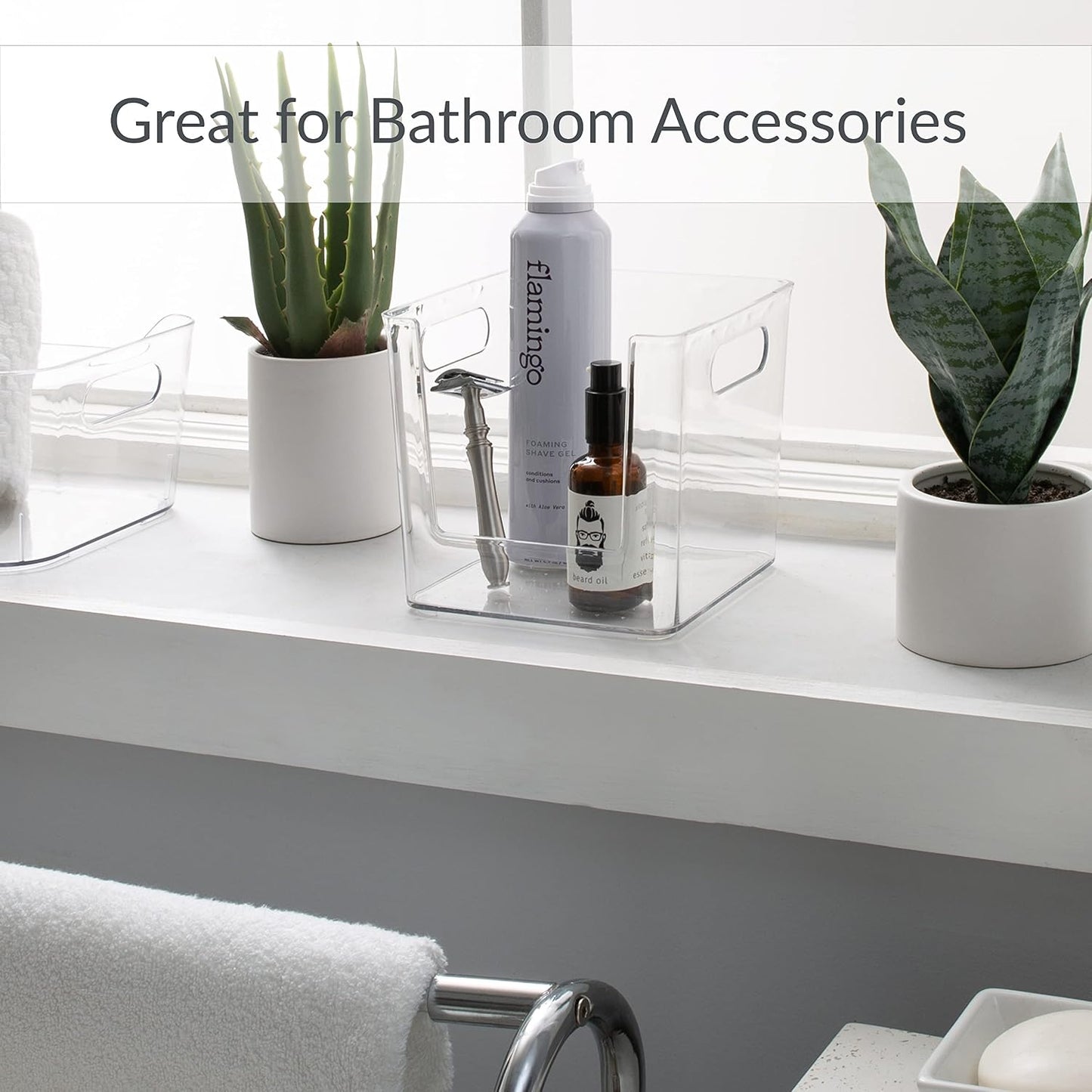 Simplify Rectangular Open Front Organizer Bin | Kitchen Cabinet & Pantry | Fridge Storage | Bathroom | Office Tote | Super Clear