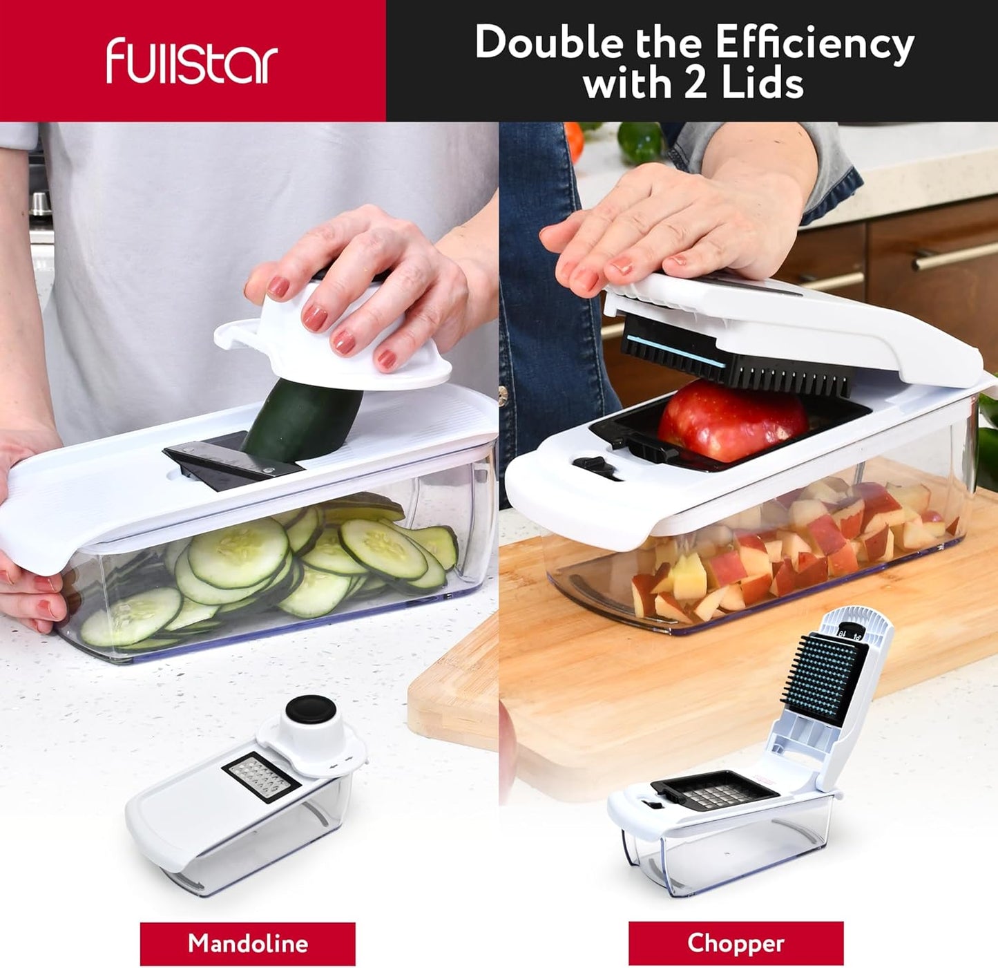 Fullstar Core Vegetable Chopper - Chop and Slice Lid - Food Chopper with Container, Veggie Chopper, Fruit Slicer, Onion Dicer - Meal Prep Essential - Kitchen Gadgets and Gifts (6-in-1, White/Black)