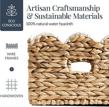 Best Choice Products 9x12 Scalloped Shelf Baskets, Woven Storage Bins, Storage Organizers for Pantry, Living Room, Bedroom, Nursery & Laundry, 4 Pack - Natural with White Trim