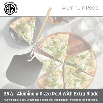 American Metalcraft 3016 Aluminum Pizza Peel with 19 Inch Wood Handle - 12 x 14 Inch, 14 Gauge Aluminum Blade - Tapered Edges for Smooth Handling - Durable Commercial Grade, Silver