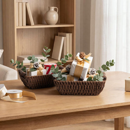 StorageWorks Hand-Woven Storage Baskets with Wooden Handles, Water Hyacinth Wicker Baskets for Organizing, 2 Pack