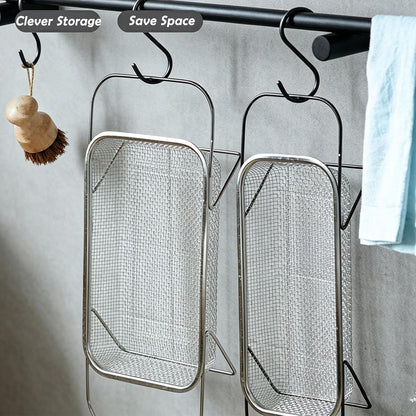 Sink Strainer Basket, Over the Sink Colander, Kitchen Expandable Stainless Steel Mesh Drain Basket, Adjustable Rectangular Kitchen Strainer with Handle for Washing Fruits, Vegetables and Pasta (Small)