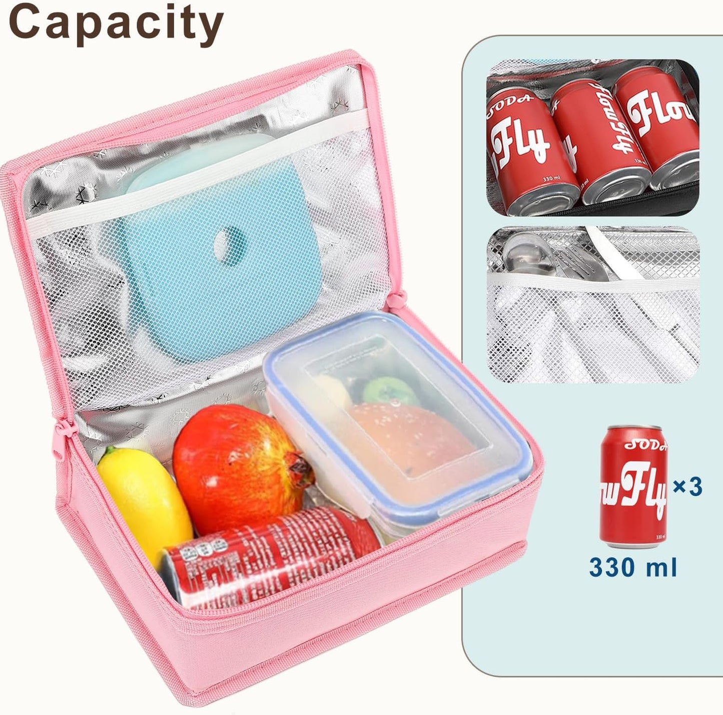 FlowFly Small Insulated Lunch box Portable Soft Bag Mini Cooler Thermal Meal Tote Kit with Handle for Work & School, Black