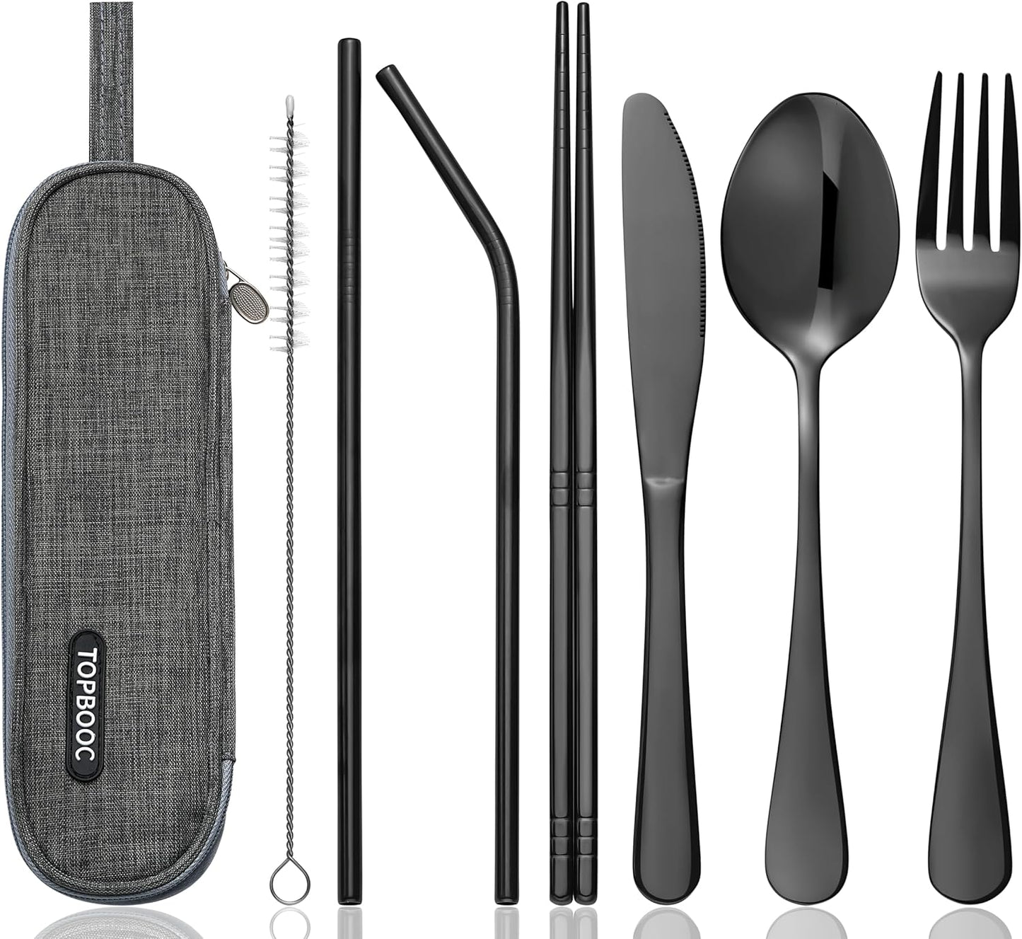 Portable Stainless Steel Flatware Set, Travel Camping Cutlery Set, Portable Utensil Travel Silverware Dinnerware Set with a Waterproof Case (Pink)