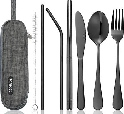 Portable Stainless Steel Flatware Set, Travel Camping Cutlery Set, Portable Utensil Travel Silverware Dinnerware Set with a Waterproof Case (Pink)
