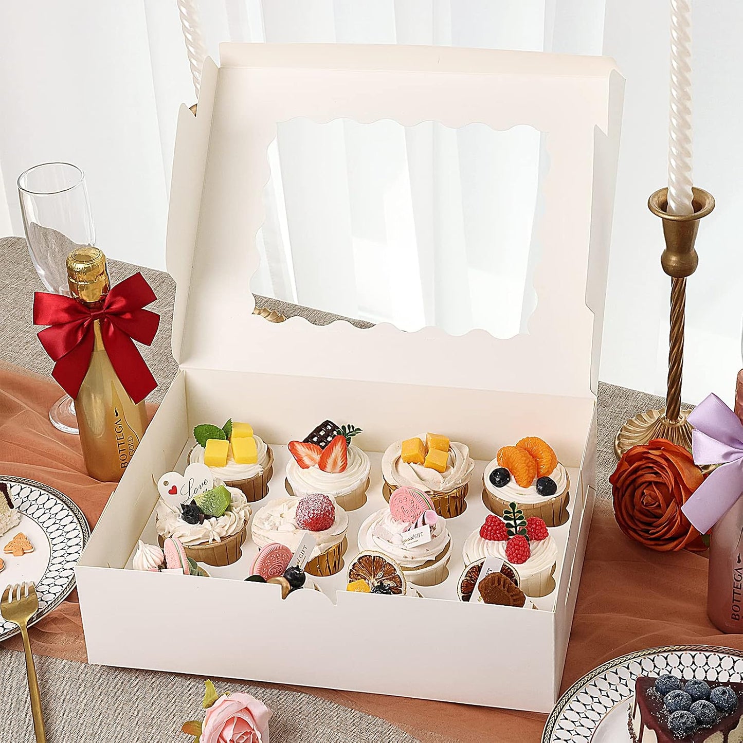 TOMNK 6 Count White Cupcake Boxes with Window - 36 Total Capacity Cupcake Carrier Sets for Birthday Holiday Party Bakery Supplies