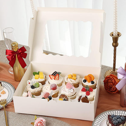 TOMNK 6 Count White Cupcake Boxes with Window - 36 Total Capacity Cupcake Carrier Sets for Birthday Holiday Party Bakery Supplies