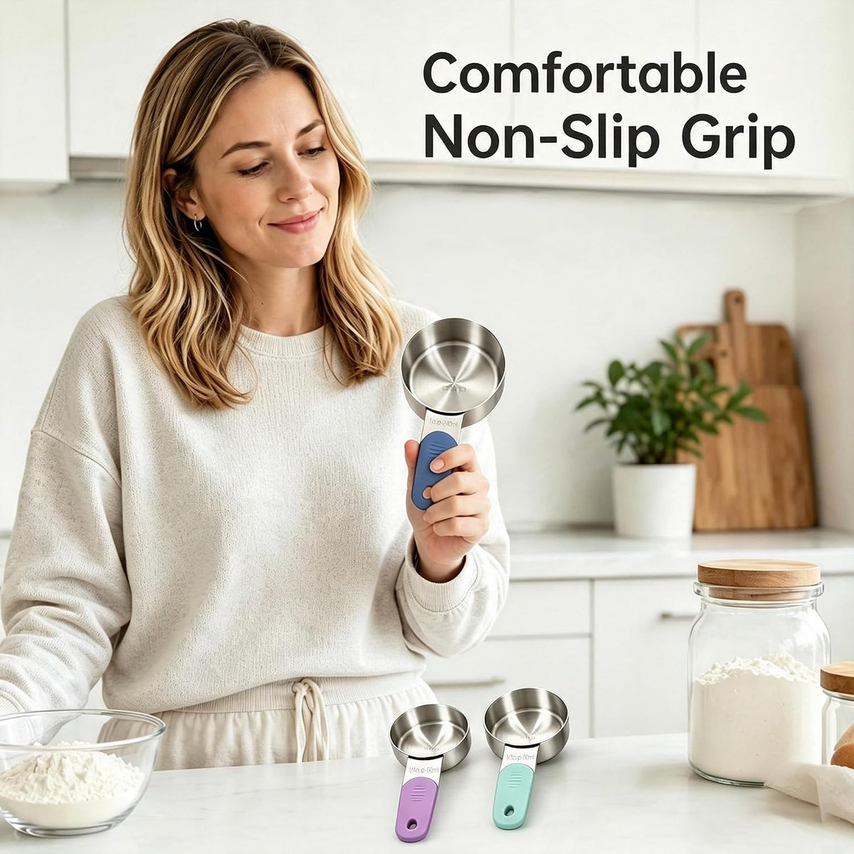 Magnetic Handles Stainless Steel Measuring Cups, Black, Kitchen Gadgets for Measure Liquid and Dry Ingredients, Cooking & Baking