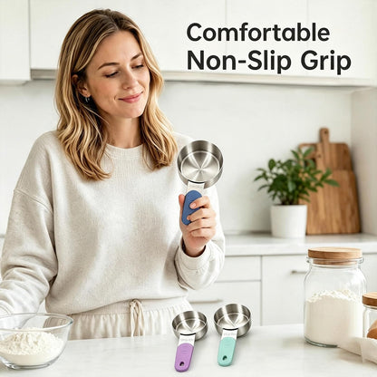 Magnetic Handles Stainless Steel Measuring Cups, Black, Kitchen Gadgets for Measure Liquid and Dry Ingredients, Cooking & Baking