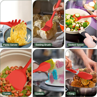 E-far Silicone Cooking Spoon Set of 2, Heat Resistant Kitchen Spoons Utensils Nonstick Mixing Spoon for Baking Stirring Serving, Non-Toxic & Dishwasher Safe (Black)