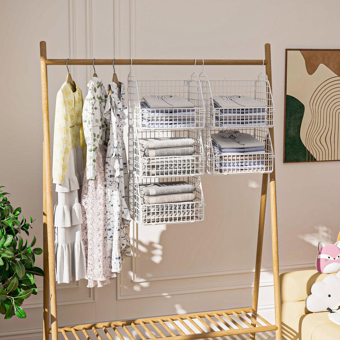 PUPPYCUTE Stackable Wire Storage Baskets for Kitchen Closet Pantry, Hanging Closet Organizers Storage Shelves Organization, Wall Mount Metal Basket Bins, Clothing Vegetable & Fruit Organizer 3 pcs