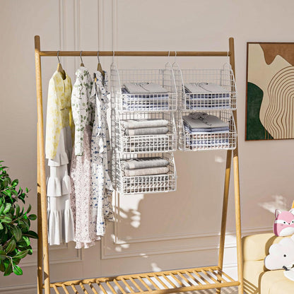 PUPPYCUTE Stackable Wire Storage Baskets for Kitchen Closet Pantry, Hanging Closet Organizers Storage Shelves Organization, Wall Mount Metal Basket Bins, Clothing Vegetable & Fruit Organizer 3 pcs