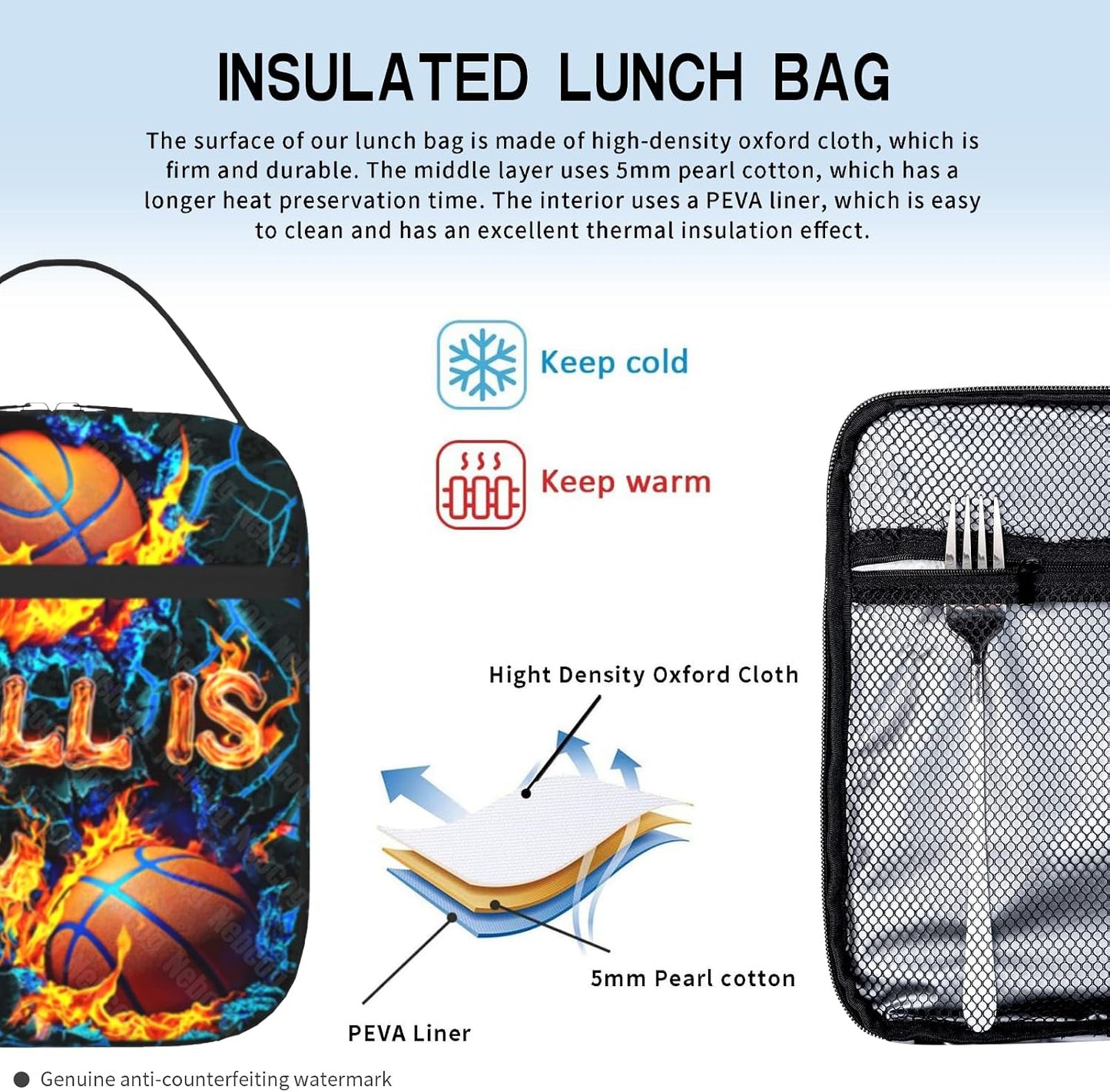 Boys Lunch Box for School Insulated Football Lunch Bag for Kid Boys Girls Teen Bento Boxes to School Office Picnic Travel Hiking Lunchbag Waterproof Leakproof with Adjustable Shoulder Strap