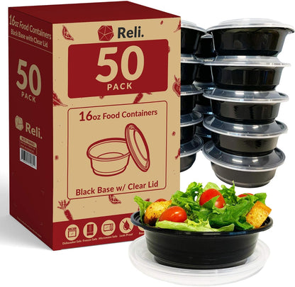 Reli. Meal Prep Bowls w/Lids - 50 Pack (16 oz) To Go Containers