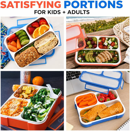 kinsho Bento Lunch-Box for Adults Kids Lunches, Portion Control Container Boxes for Women Girls Boys | Leak-Proof Snack Containers, BPA-Free Utensils 5 Compartments | Blue & Green 2 Pack Set