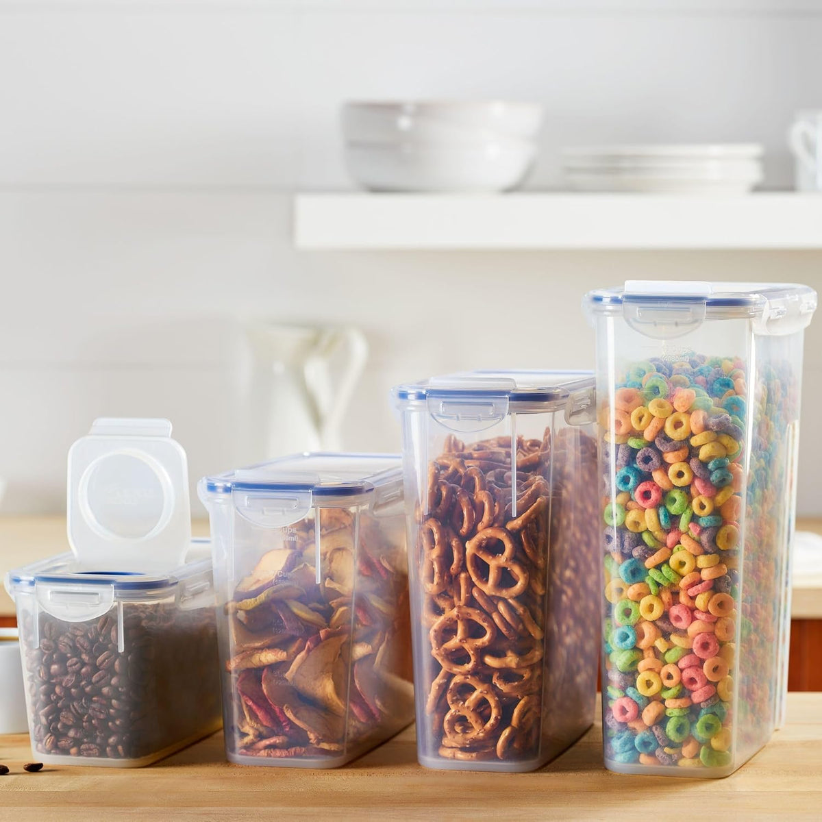 Lock & Lock Easy Essentials Food Storage Bin Set for Pasta, Flour, Sugar/Airtight Container Lids/BPA-Free/Dishwasher Safe, 8 Piece - Clear