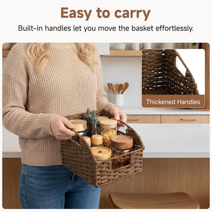 StorageWorks Water Hyacinth Pantry Storage Baskets, Wicker Baskets with Built-in Handles, Handwoven Shelf Baskets for Organizing, Pantry Organizers and Storage, 3 Pack