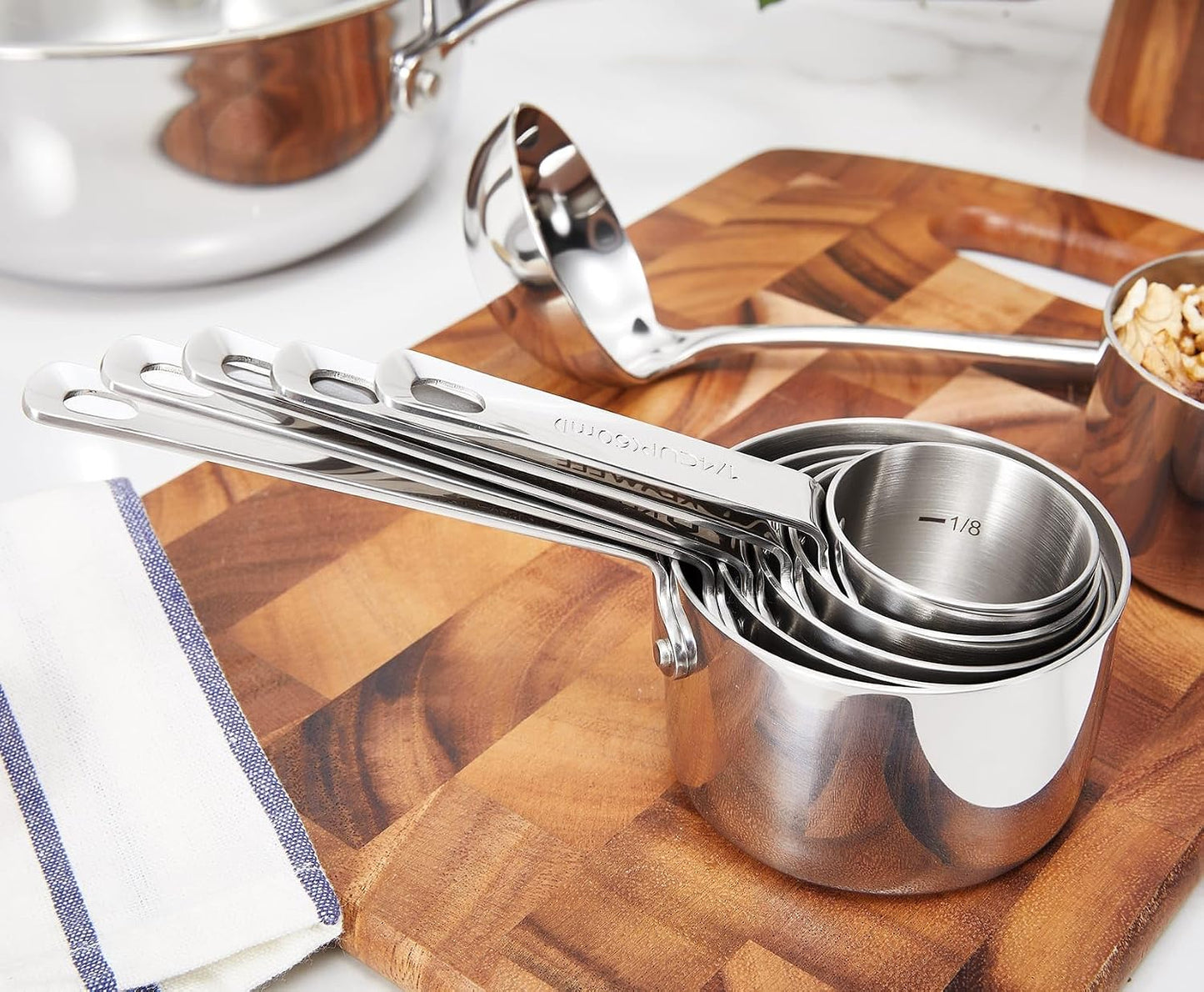 KEAWELL Premium 10-Piece 18/10 Stainless Steel Measuring Cups ans Spoons Set – Durable, Stackable, Dishwasher Safe – Nesting Design for Baking & Cooking (Silver, Measuring Cups & Spoons)